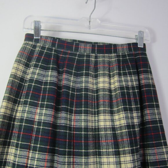 Vtg Pendleton Women XS Green Ivory Red Tartan Plaid Wool Kilt 26" Waist Skirt - Picture 9 of 10